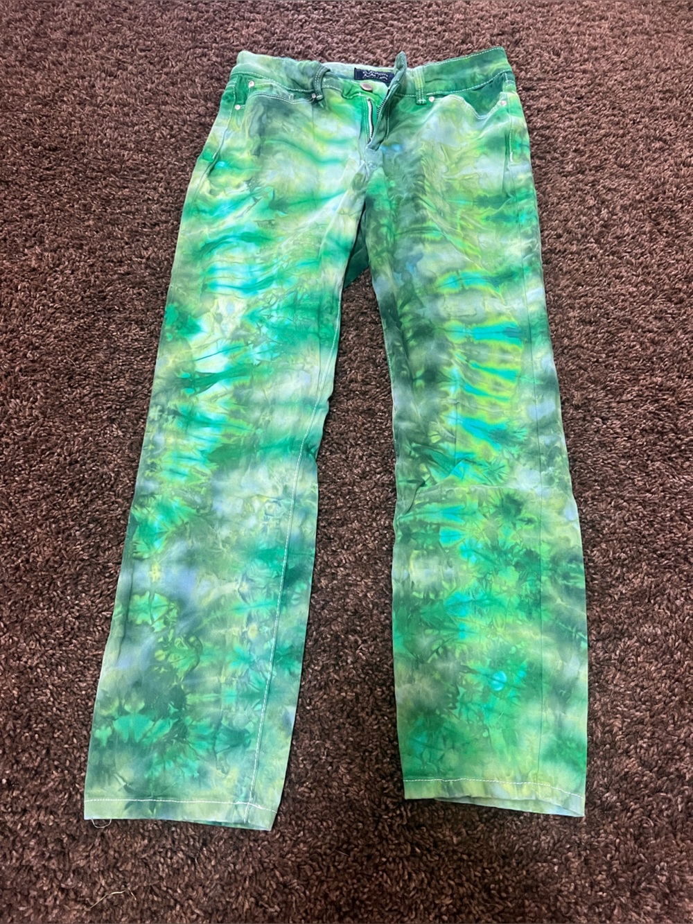 Tie Dye Green Straight Leg Jeans